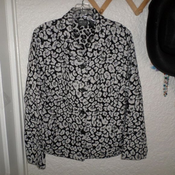 Chico's Black & Silver Print Button Front Jacket - Picture 1 of 3